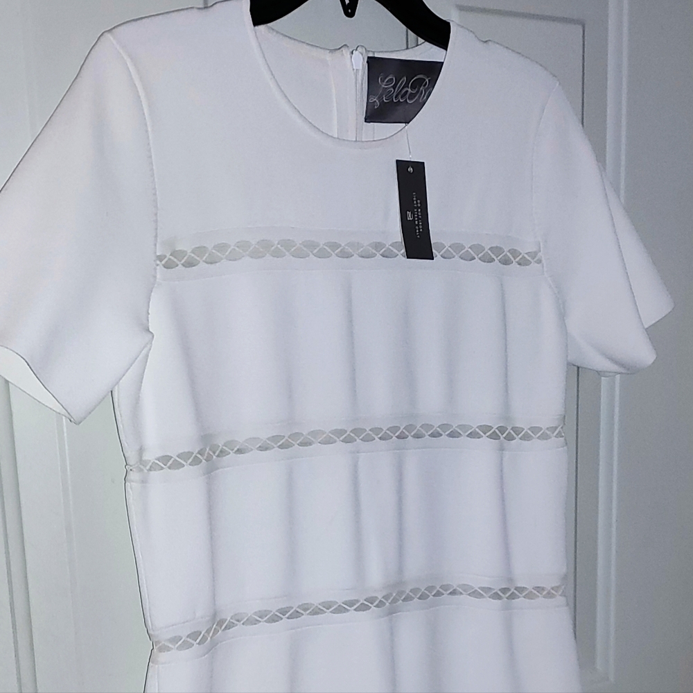 Lela Rose White Dress with Sheer Details